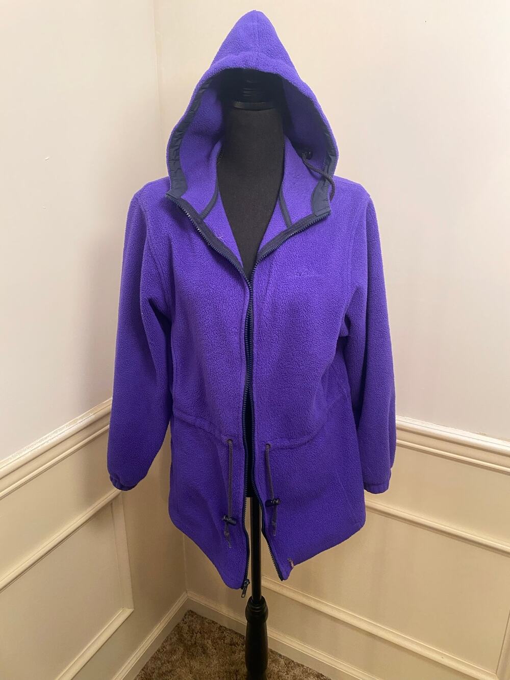 Vintage 90s L.L. Bean Purple Fleece Hooded Parka Jacket Cinch Waist Gorpcore